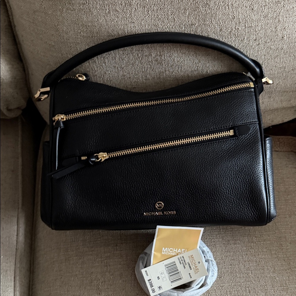Michael Kors Black Shoulder Bag with Gold Accents